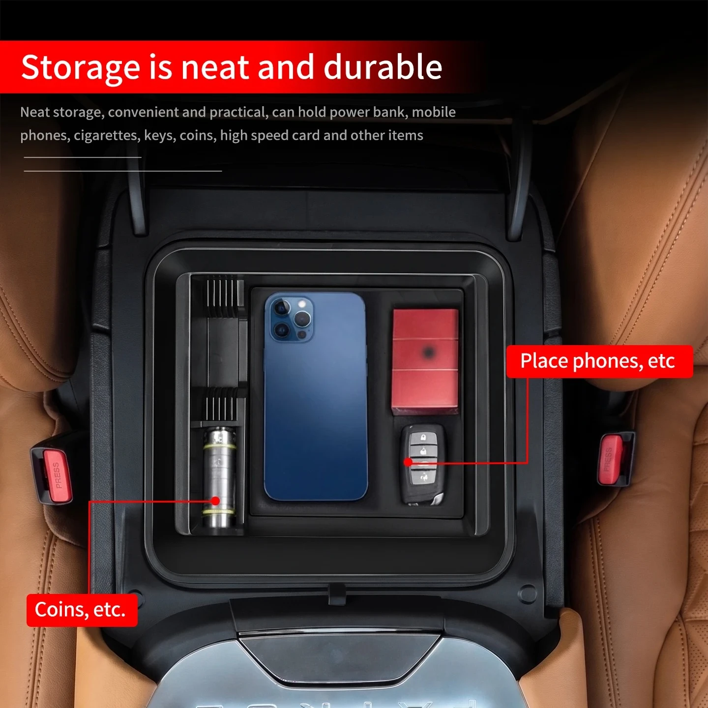 For Nissan Patrol Armada Y63 2025-2026 Center Console Armrest Storage Box Organizer Tray Non-Refrigerator Version Interior Acces