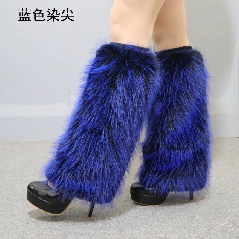 Faux Fox Fur Sleeve Fashionable Fluffy Warm Autumn Winter Colored Boot Covers Elastic Arm Cuffs Imitation Fur