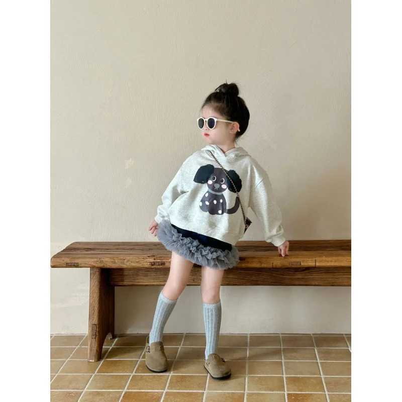 

Girls' Sweater2024Autumn New Children2-7Children's Hooded Long-Sleeved Bottoming Shirt