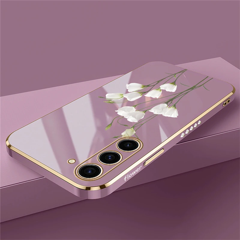 White Flower Phone Case For Samsung Galaxy S24 S23 S21 S22 Ultra S20 FE A52 A55 A54 A72 A25 A15 A33 Note 9 20 Silicon Soft Cover