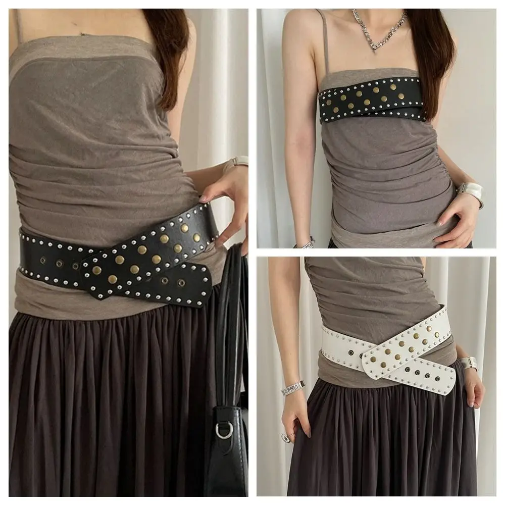 

Fashion Snap Button Wide Women's Belt Punk Style Y2k Rivet Waist Belt Waist Seal Gothic Dress Jeans Belt Streetwear