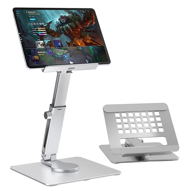 Aluminiowy stojak na tablet na biurko 360 °   Obrotowa, wielokątna, regulowana wysokość, składana stacja dokująca do iPada Pro Xiaomi Huawei Tab