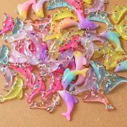 10pcs 35*14mm Cute Resin Dolphin Charms Pendants for Necklace Earrings DIY Kid's Jewelry Gift Accessories Supplies