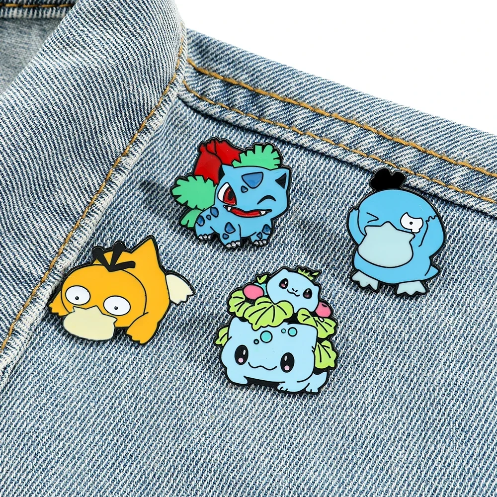 4 Pcs Cute Cartoon Brooch Set Personality Psyduck Bulbasaur Enamel Pin Backpacks Clothing Jewelry Metal Badges Accessories Gifts