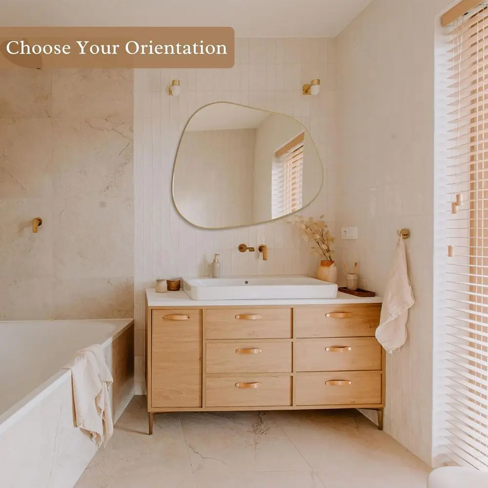 مرآة حائط غير متناظرة باللون الذهبي مقاس 32 × 24 للديكور الحديث في الحمام وغرفة النوم وغرفة المعيشة والمدخل #2