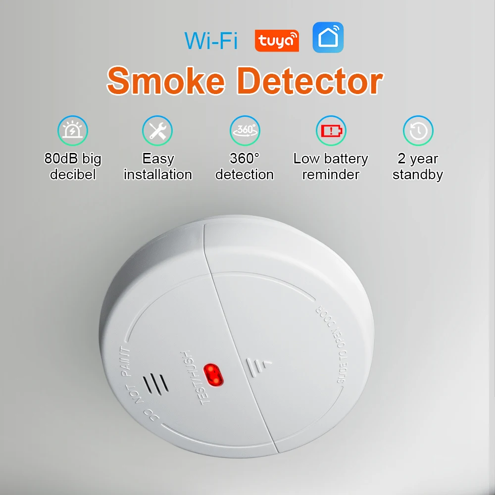 Awaywar sem fio wi fi tuya detector de fumaça proteção contra incêndio sensores alarme incêndio portátil para casa inteligente sistema alarme segurança