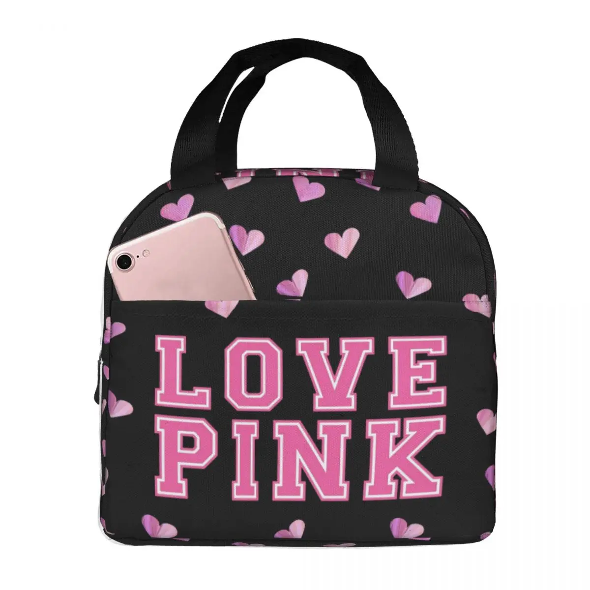 

Love Pink Gradient Pink Heart Lunch Bag Women Insulated Kawaii Portable Reusable Waterproof Cute Lunch Bags for Women