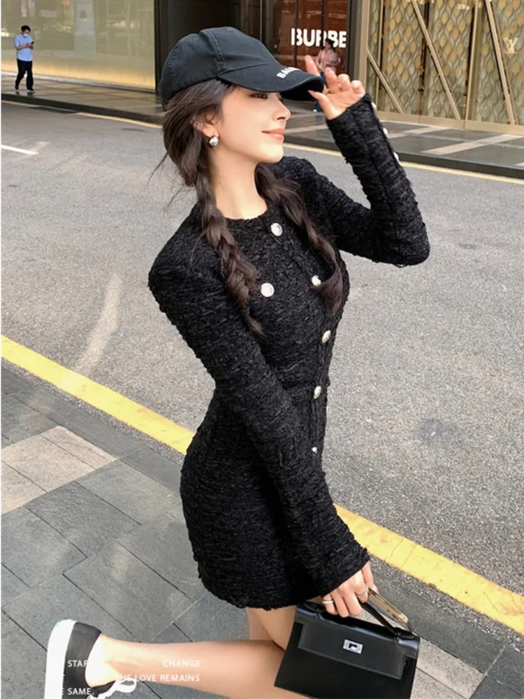 French Autumn Winter Elegant Chic Celebrity Sweater Dresses New Luxury Temperament Long Sleeve Knitwear Sexy Wrapped Hip Skirts