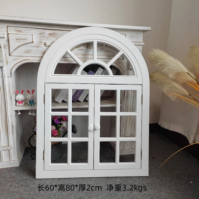 

White European decorative window frame indoor wall background wall creative photography photo fake window simulation arched wall