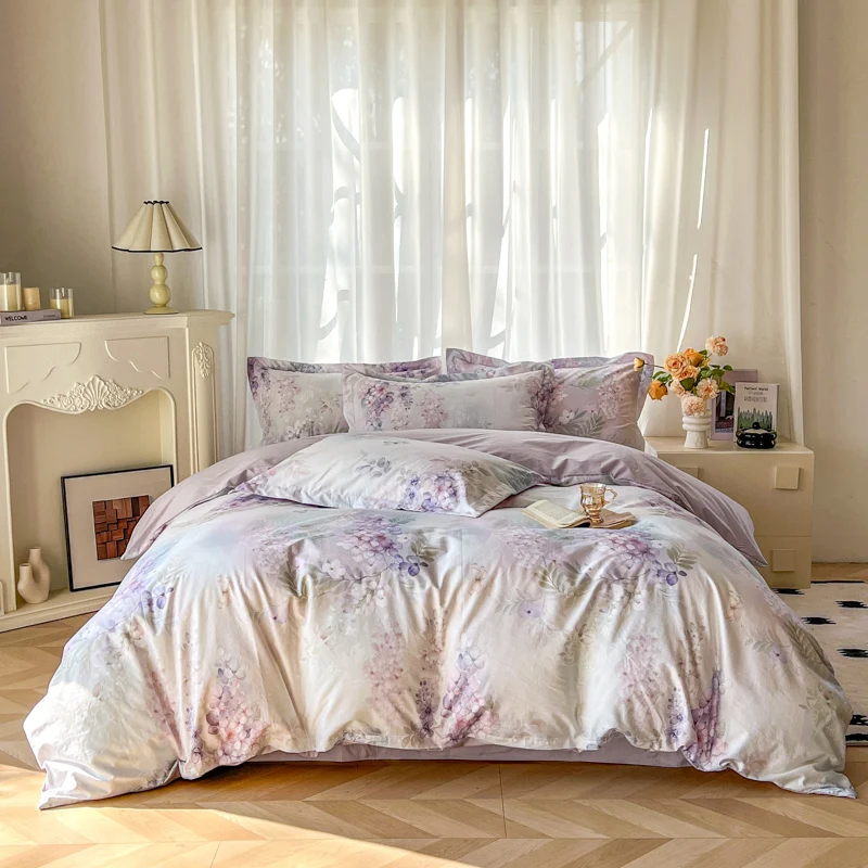 100% Cotton Flowers Print Luxury Bedding Set Single Double Queen King Size Duvet Cover Flat/Fitted Bed Sheet Pillowcases 3/4Pcs