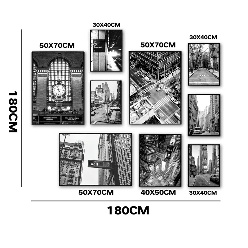 New York Picture Black and White Wall Art for Living Room Decorative Painting Canvas Poster Street Sign Building  Wall Decor