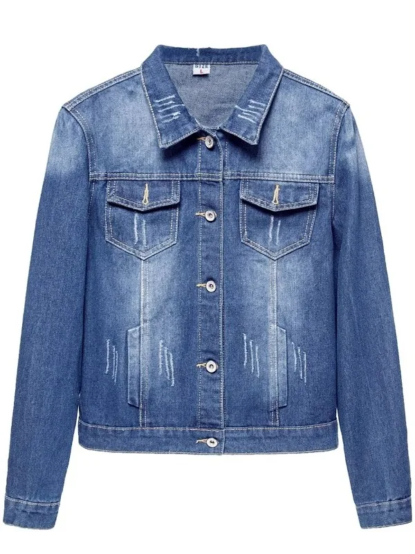 Spring Autumn New Loose Women's Jacket Thin Jeans Style Short Outerwear Commute Style Handmade Worn out Regular Sleeve Long