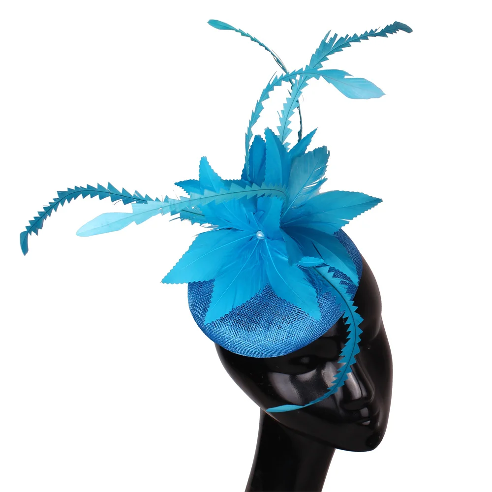 High Quality Sinamay Feather Fascinator Hat for women Wedding Hair Clip Elegant Bride Church Dinner Cocktail Race Headwear