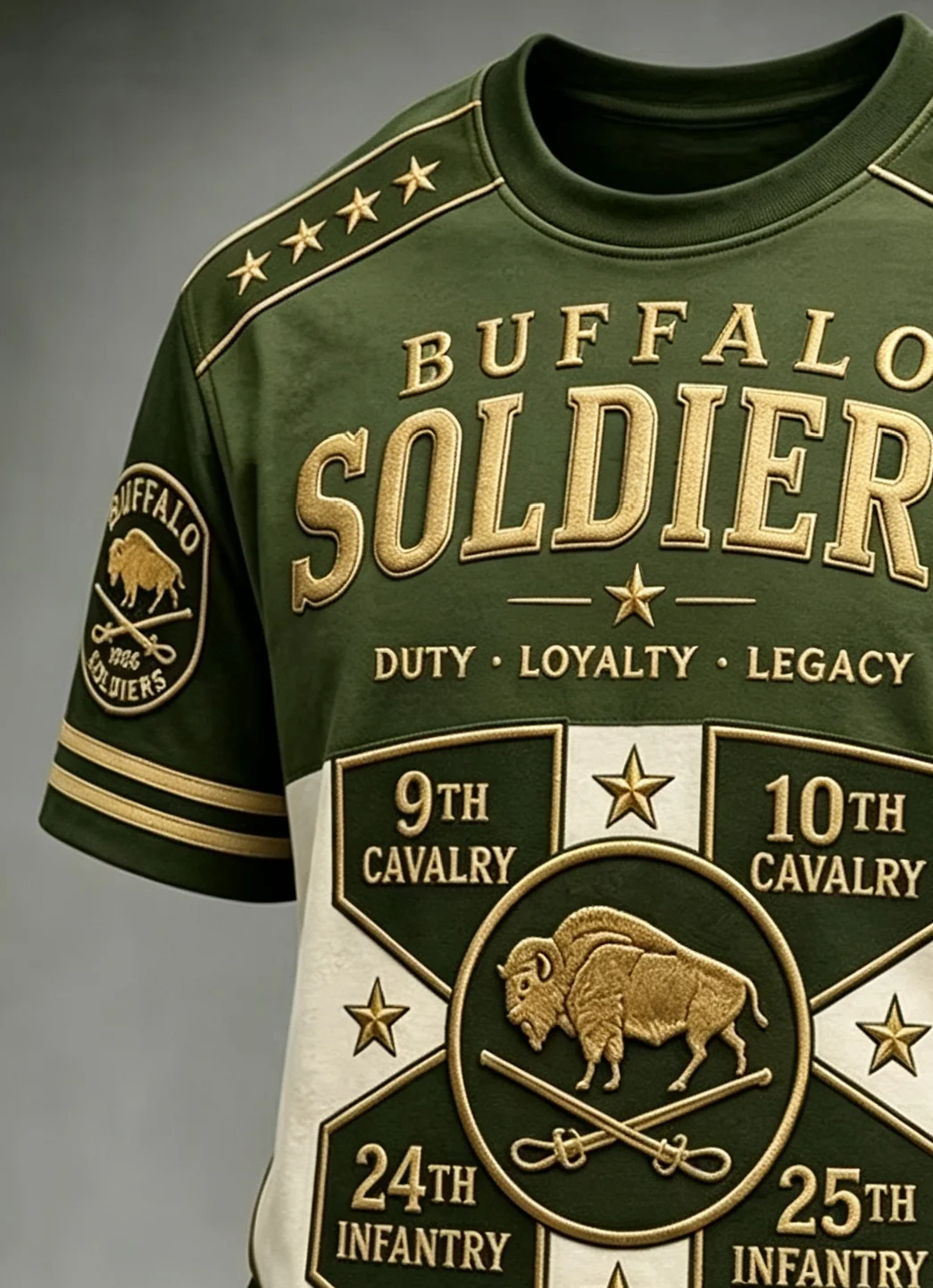 Men's Buffalo Soldiers 9, 10, 24, 25 Regiment Graphic Short-Sleeve T-shirt, Retro Color Block Star Striped Ring 1866 Duty Loyalt