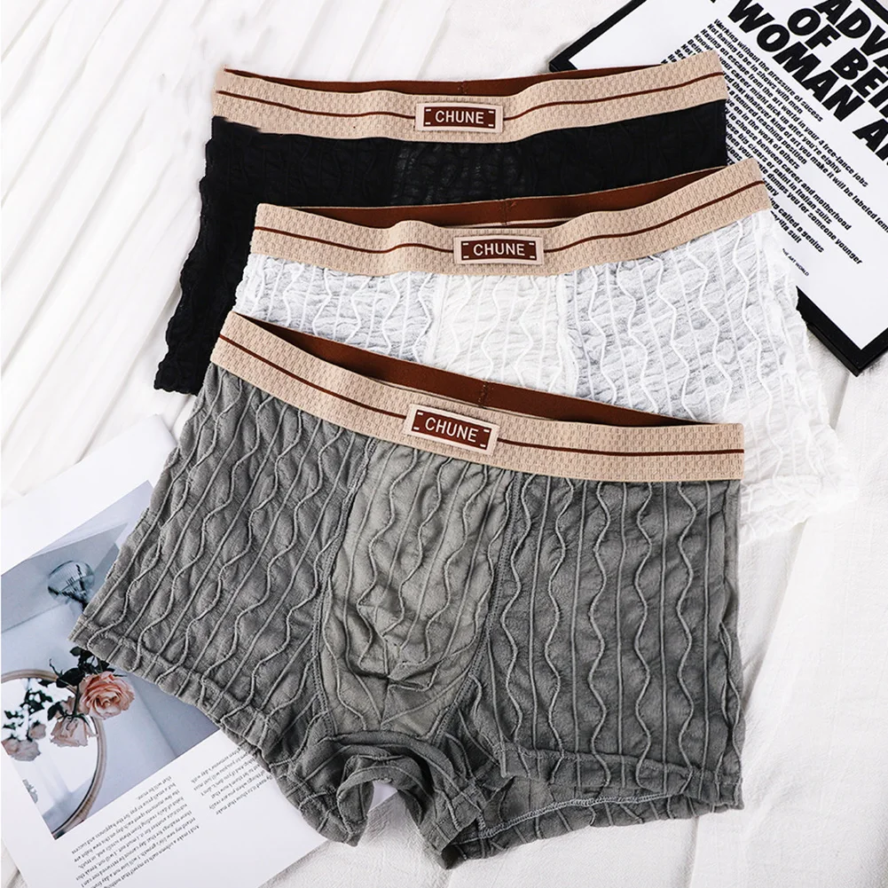 

Мужские текстурированные полосатые прозрачные трусы-боксеры, бесшовное нижнее белье для мужчин, сетчатая пижамная одежда, мужские трусы-шорты