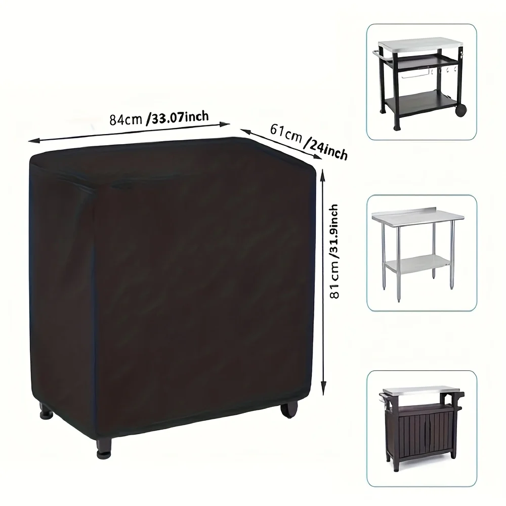 Black Silver Outdoor Cart Table Cover - Durable Universal Cover, Office Furniture Cover, Table Cover, Outdoor Protective Cover