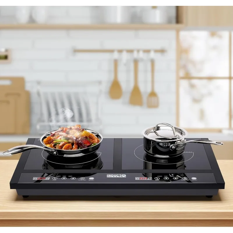 Dual Induction Cooktop Countertop Burner, Portable Electric Cooktop with Two Heating Zones, Energy-Efficient Countertop Stove