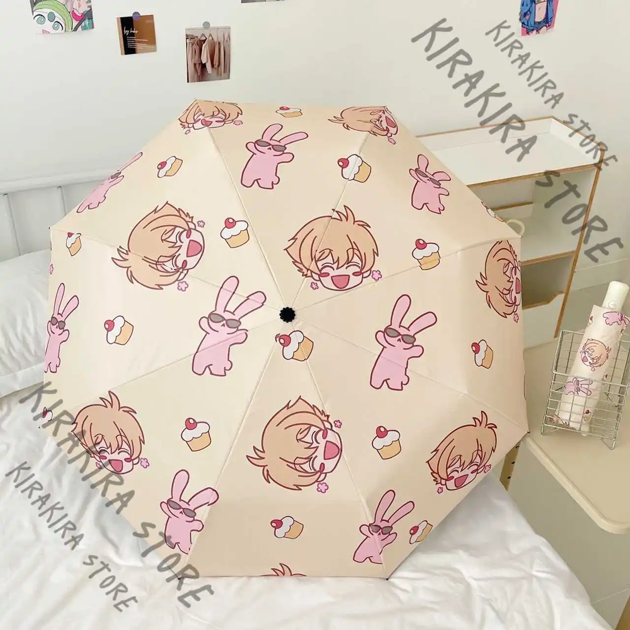 

Ouran High School Host Club Full-automatic Umbrellas Cosplay Dual-purpose Sunshade Folding Umbrella Feather Brolly Bumbershoot