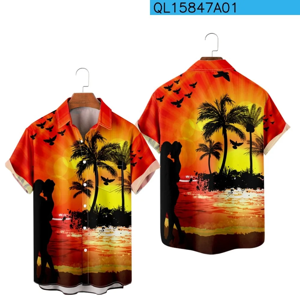 Men's Shirts Romantic beach Hawaiian Shirts With Pockets Summer Plus Size for Men And Women Casual Streetwear