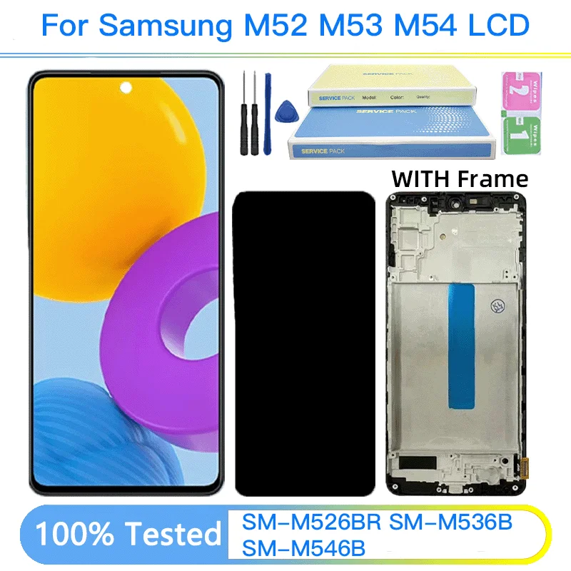 m52-5g-m526bディスプレイスクリーン、samsung-m53-m536b-lcdディスプレイタッチスクリーンデジタイザー、samsung-m54-m546b-lcdフレーム用