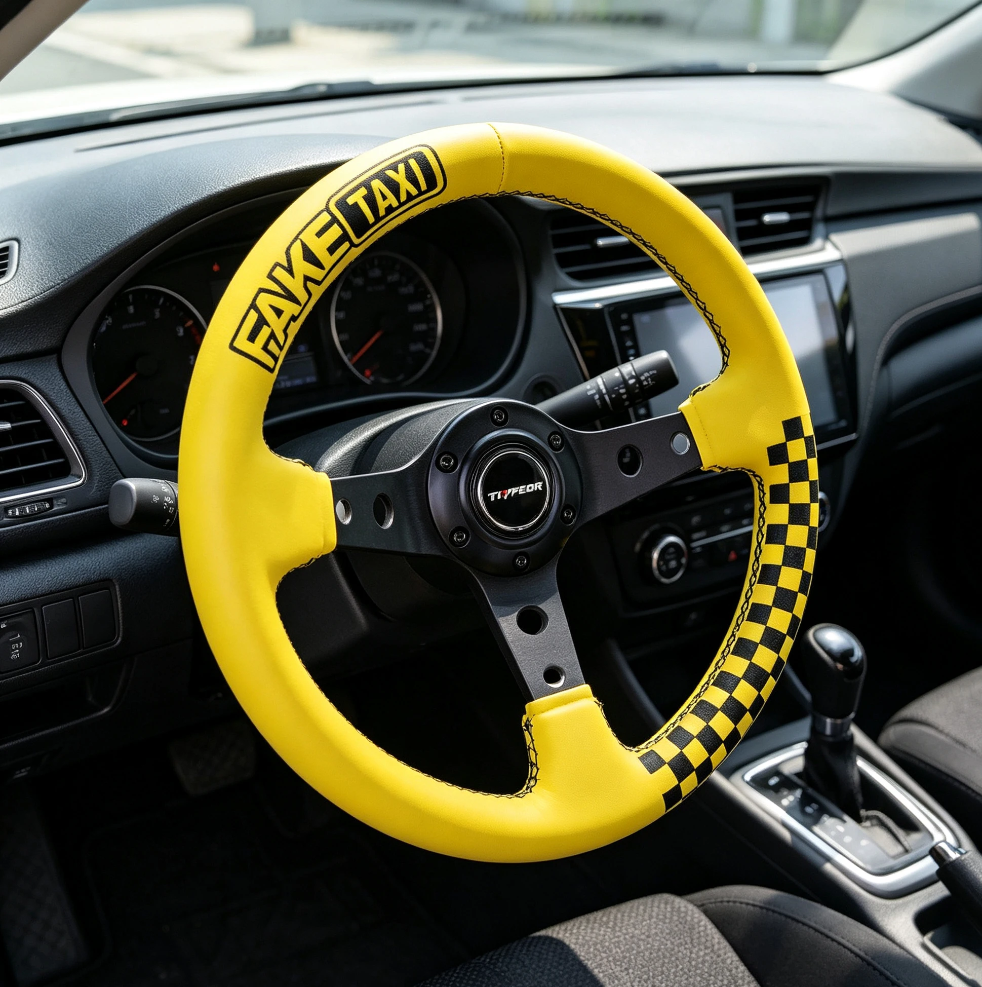 13 Inch 320mm Yellow Leather Racing Steering Wheel Deep Dish 3‑Spoke JDM Drift Steering Wheel With Horn Button