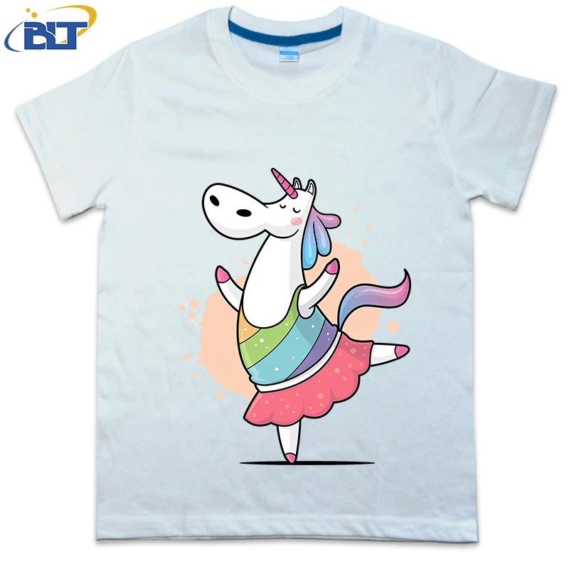 Regenboog Eenhoorn Ballerina Bedrukt Kids T-Shirt Zomer Kinder Katoenen Casual Tops Met Korte Mouwen Voor Jongens En Meisjes