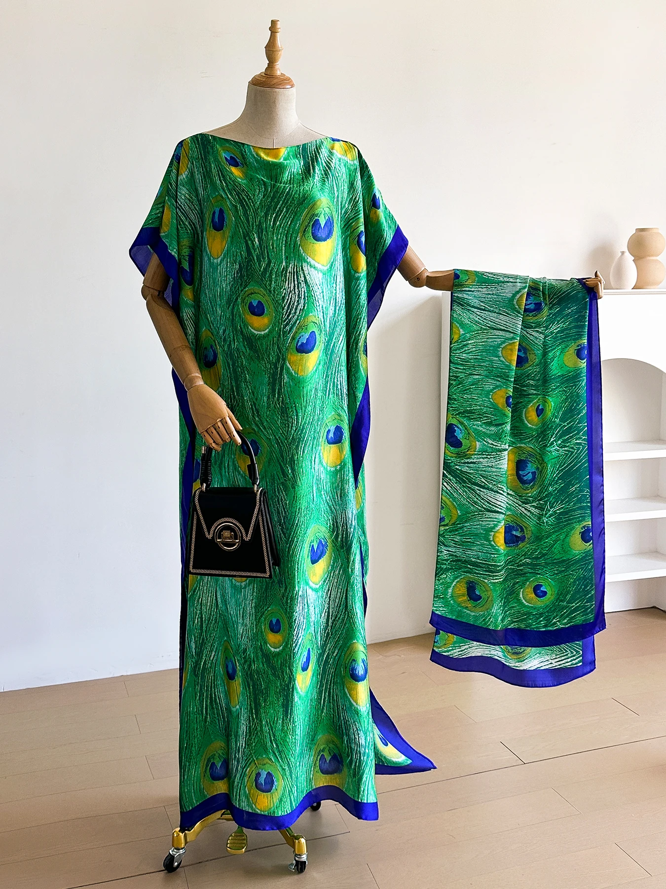 

Women's African Casual Maxi Summer Dress with Big Scarf Loose Abaya Kaftan Muslim Robe Flower Shawl Dubai Turkey Style MOOMOO