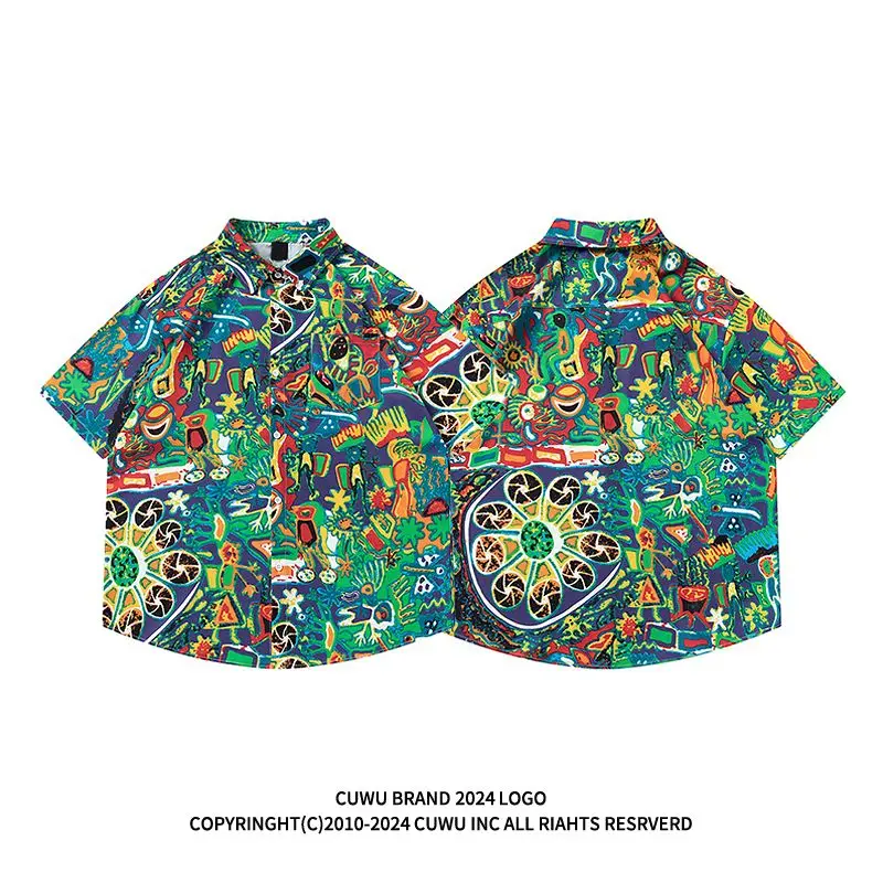 Cartoon Persoonlijkheid Shirt Met Korte Mouwen Meisje Kleding Bedrukt Hawaiiaanse Shirts Vintage Beschaving Blouses Vakantie Stijl Tops