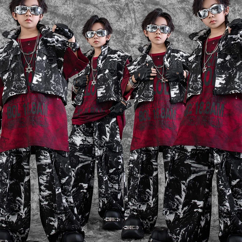 Oversize Street Dance Kleding Kinderen Jongens Jazz Prestaties Outfit Tie-Dye Vest Shuffle Broek Hip Hop Dans kostuum 3940