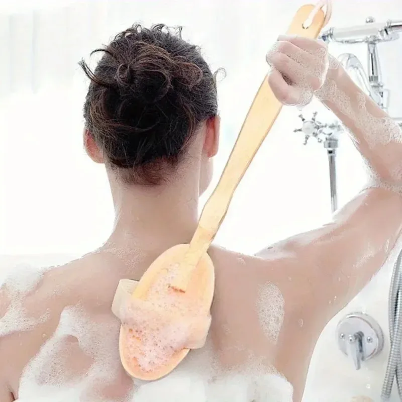 Pig Bristle Bath Brush Soft Bristle Mud Scrubbing Towel Back Dry Long-handled Body Brush Body Scrubber Exfoliating Sponge