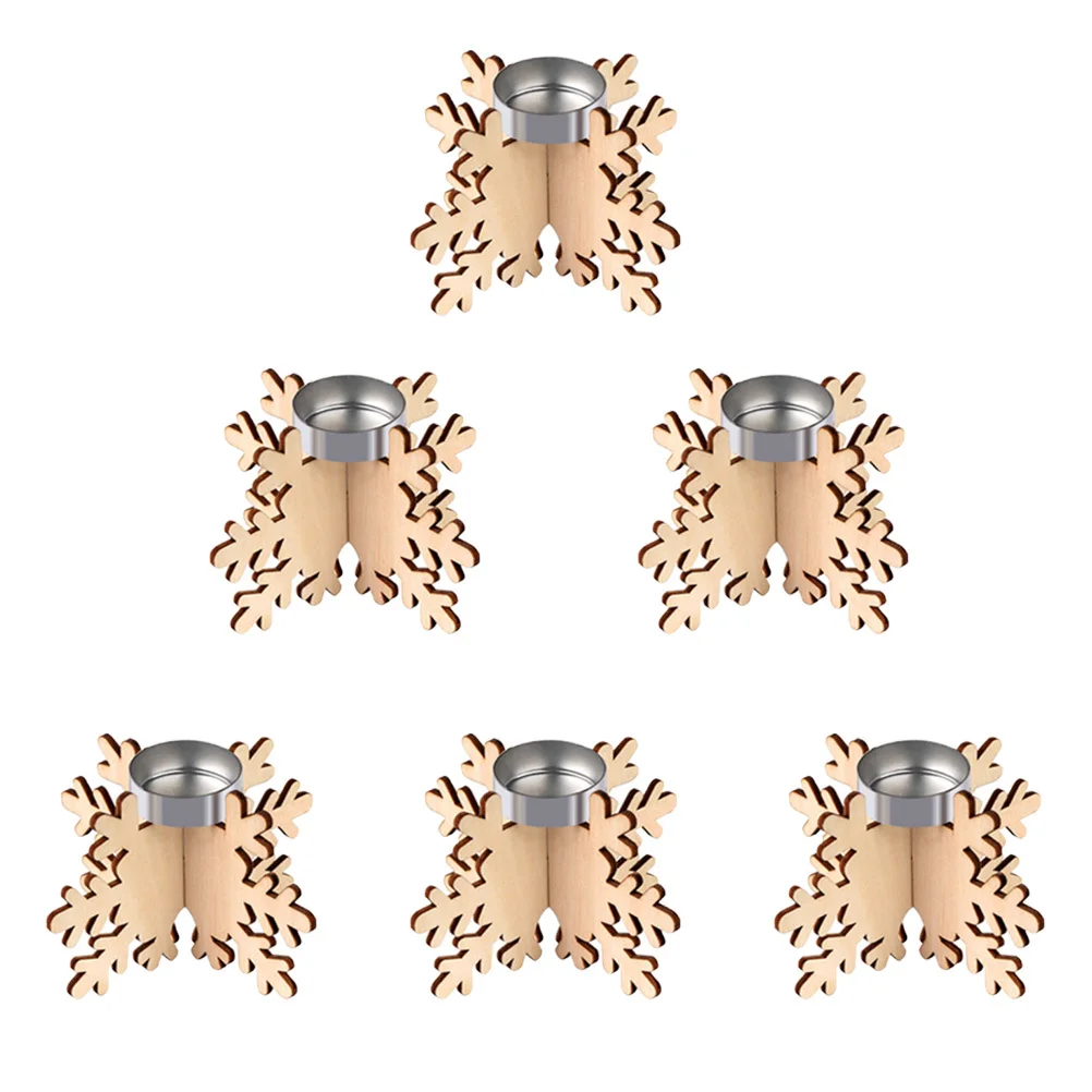 

6Pcs Wooden Snowflake Holders Decorative Candlesticks Christmas for Wedding Home Party Table Wooden Candlestick