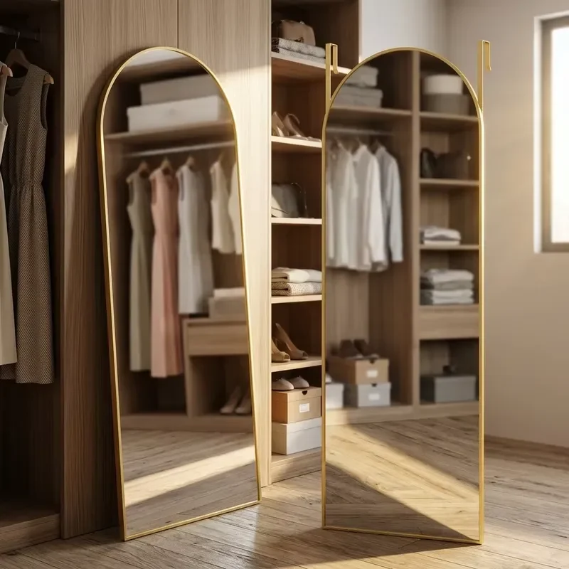 Modern Minimalist Arch Aluminum Frame Shatterproof Floor Mirror for Bedroom and Cloakroom