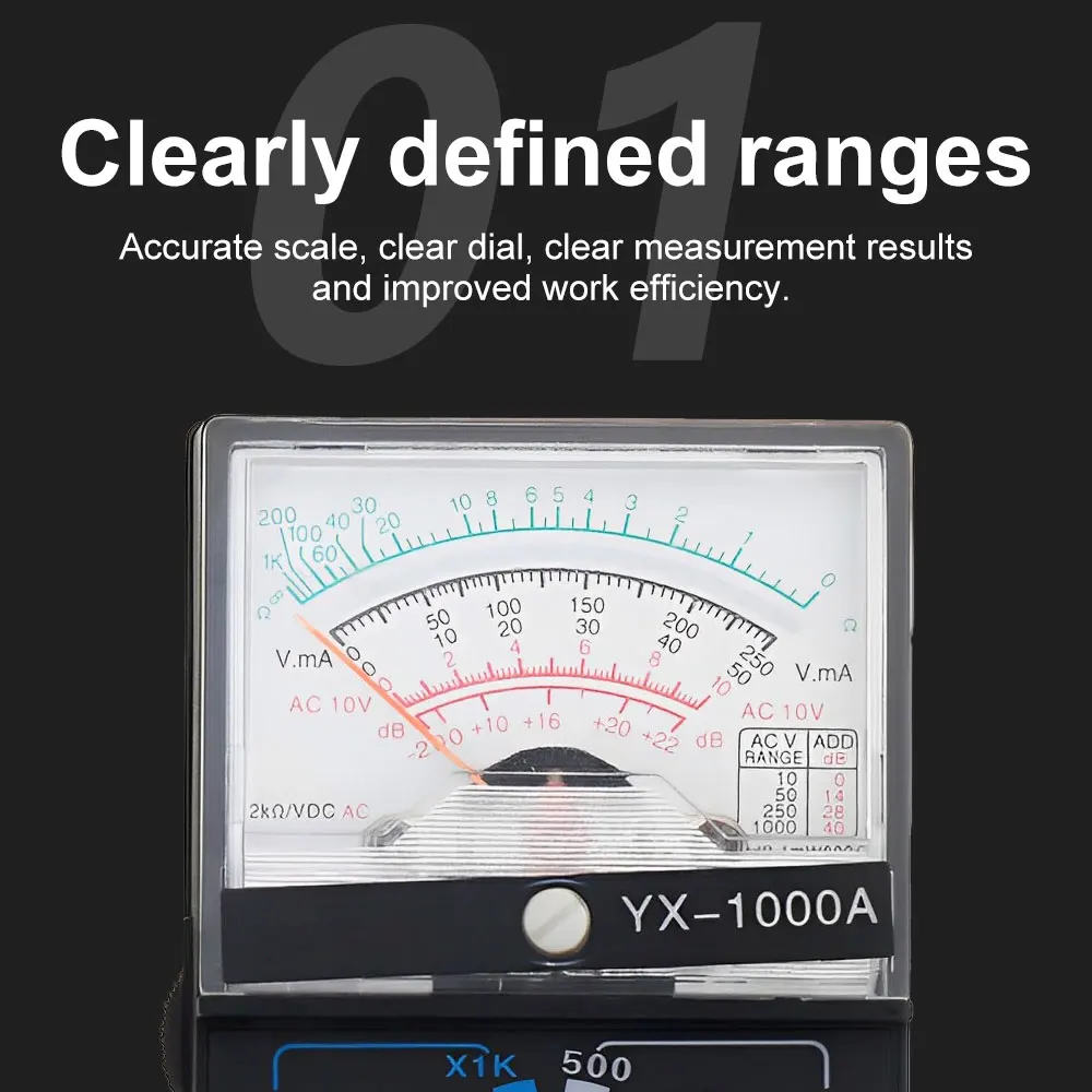 1000A Portable Electric Analog Multimeter Pointer Voltmeter Ammeter AC/DC Voltage Current Ohm Multi Meter Tester for Electrician