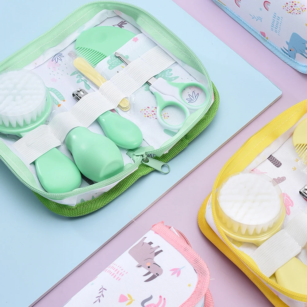 

6Pcs Baby Care Kit With Storage Bag Nasal Aspirator Nail Scissors Hair Comb Brush Cleaning Tools Set Newborn Healthcare Kit