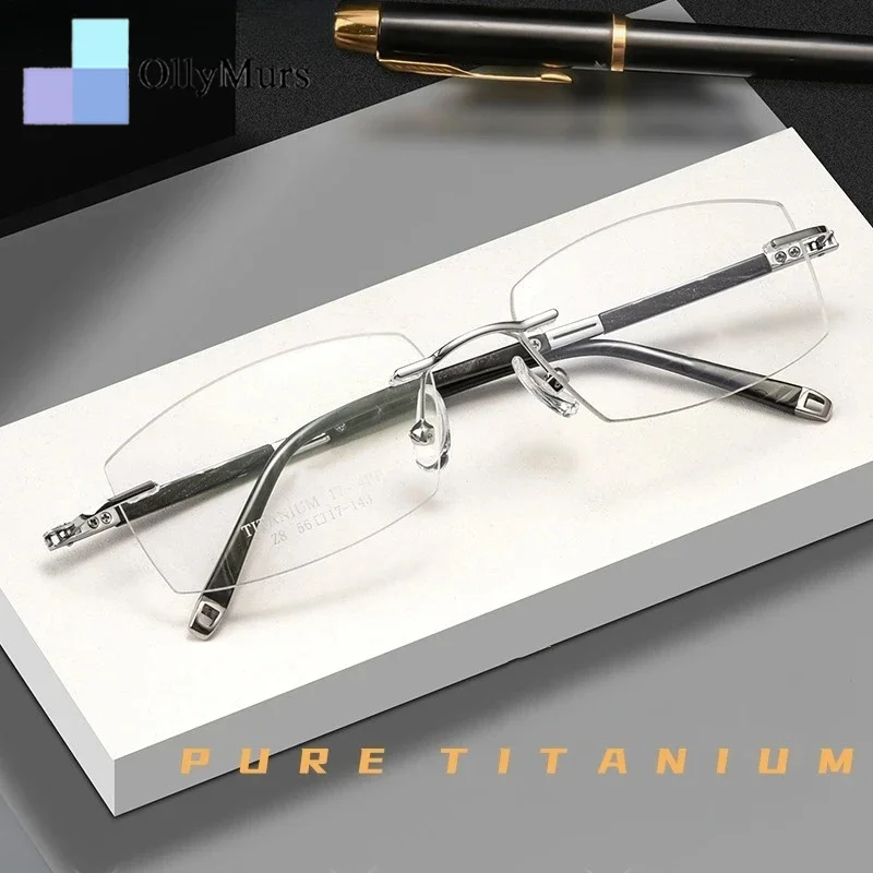

OLLYMURS New Ultra-light Business Retro Eyeglasses Luxury Pure Titanium Optical Prescription Rimless Glasses Frame Men Z8WK
