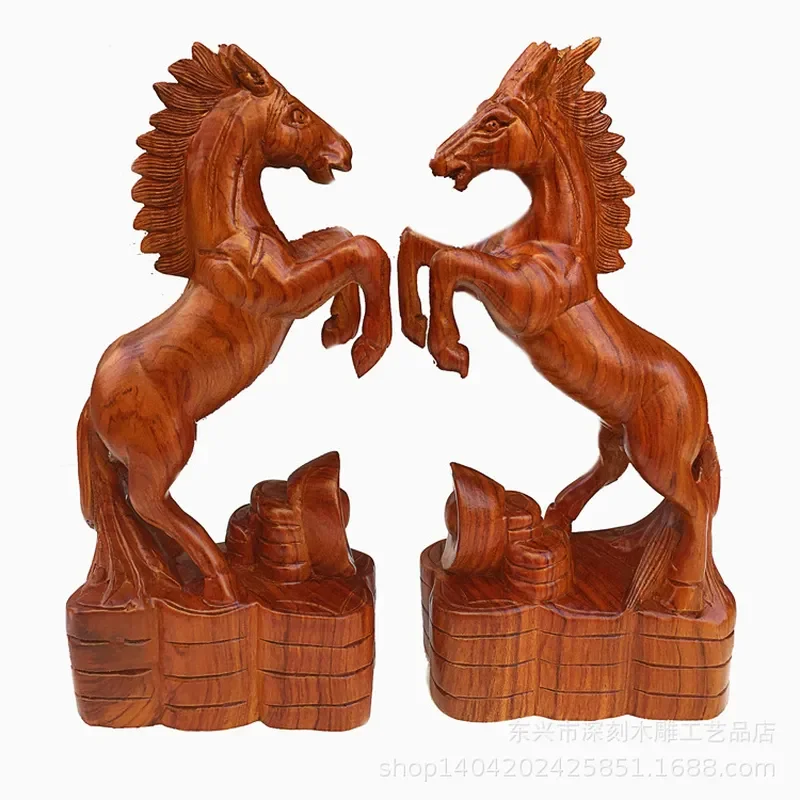 Hand Carved Solid Wood Horse Statue Mahogany Animal Figurine Traditional Craft Home Decor Living Room Office Desktop Ornament