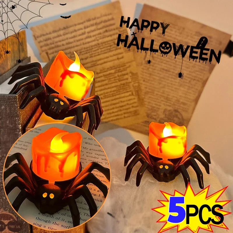 Halloween Spider LED Lighting Ornament Eyeball Skull Candle Lamp Glow In The Dark Halloween Party Decoration Haunted House Props