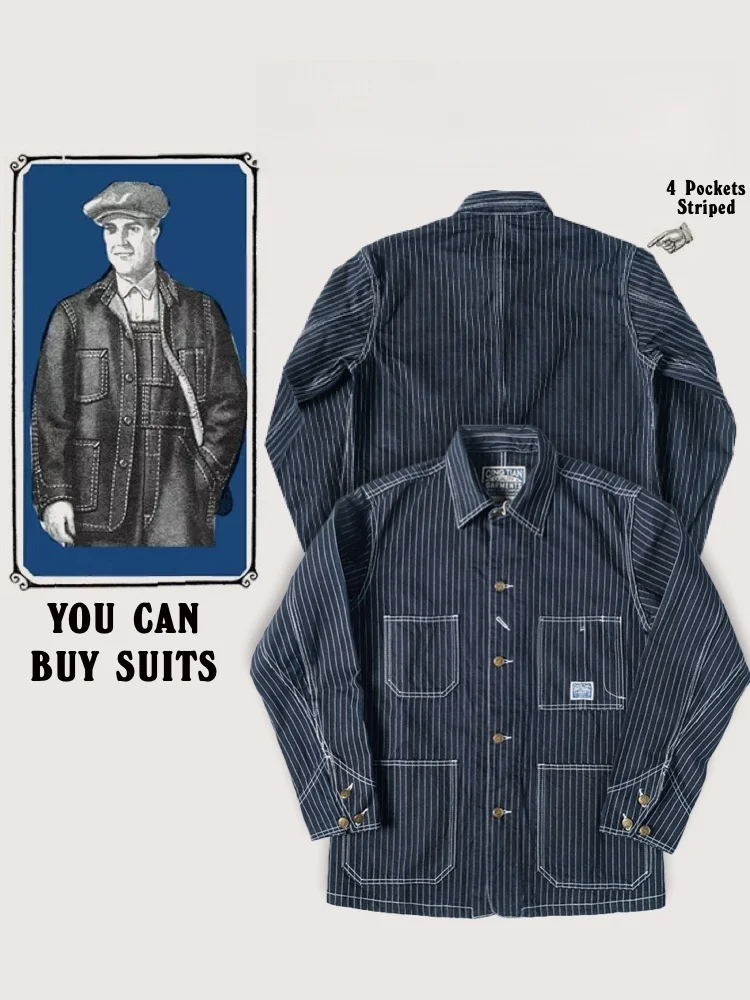 

Waba Heavyweight Rail Stripe Four ket Denim Jaet Ame i Workwear Coat Youth Faion Cotton Twill Autumn Jaet