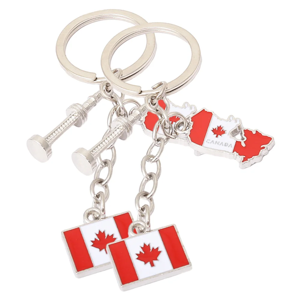 2 Pcs Key Chain Canada Flag Pendant Backpack Hanging Ornament Ring Keychain Zinc Alloy Souvenir