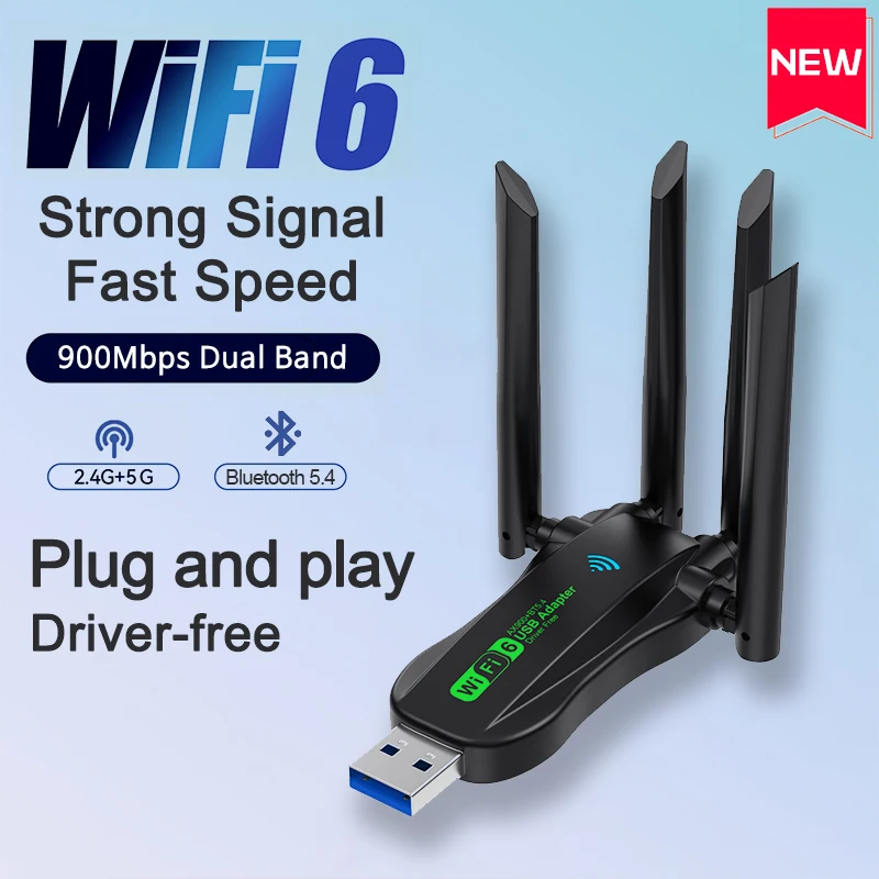 

Сетевая карта Wi-Fi 900 Мбит/с 2,4G/5Ghz Bluetooth 5,4 Wi-Fi6 Dongle AX900 USB 4-антенный беспроводной приемник для ПК/драйвера ноутбука бесплатно