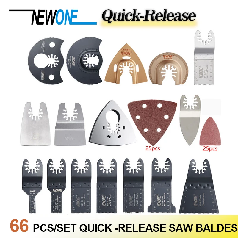 Newone 66/9 Stuks Quick-Release Hcs/Bi-Metalen/Precisie Oscillerende Tool Multi-Functie Tool Saw blades Vernieuwer Trimmer Blades