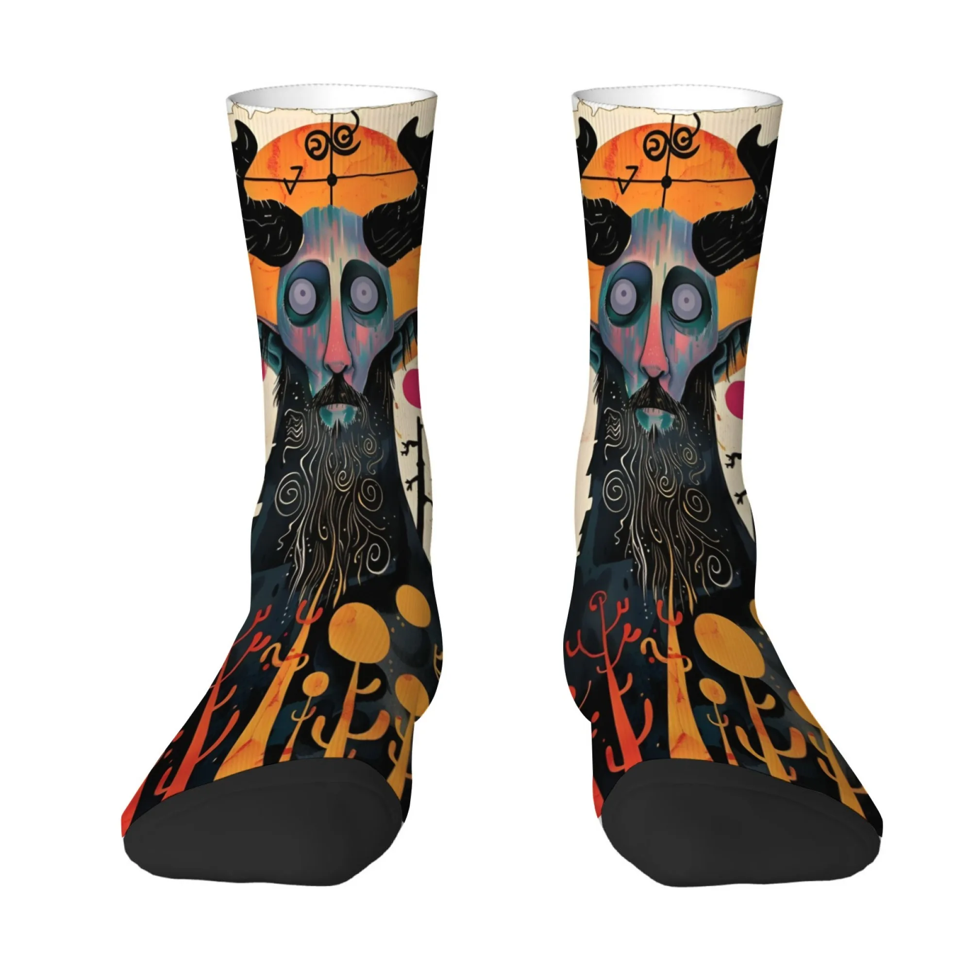 

Авангардные сюрреалистические мужские носки до середины икры в стиле «Пророк», оранжевые и черные, уникальные, загадочные, темные и необычные, для вечеринок
