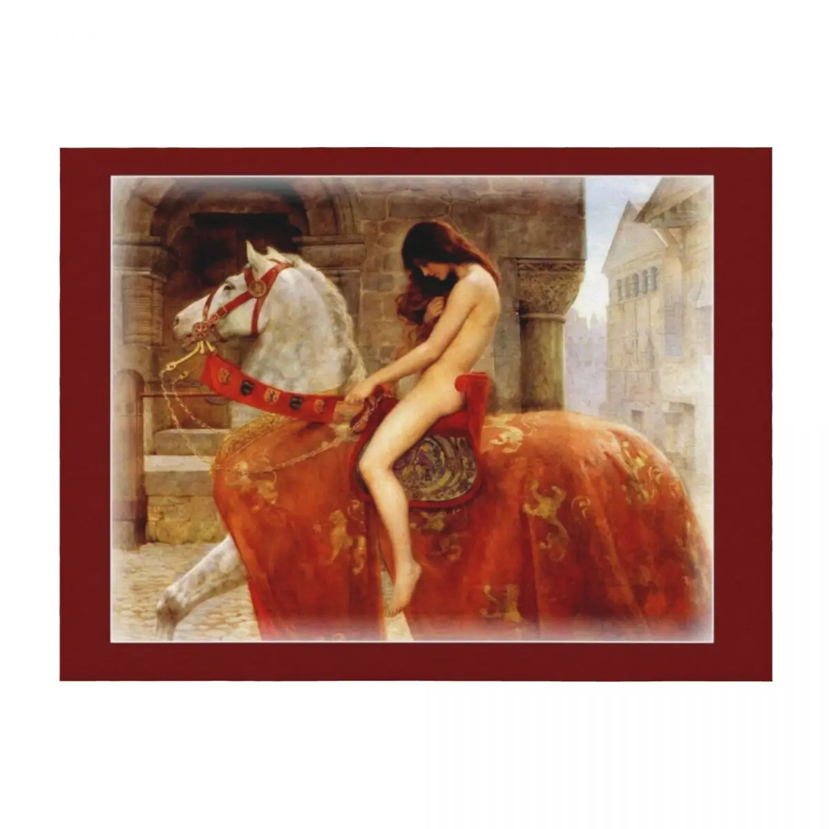 LADY GODIVA: صورة عتيقة 1897 من تأليف جون كولير بطانية رمي مطبوعة أنعم بطانيات رمي واحدة كبيرة جدًا