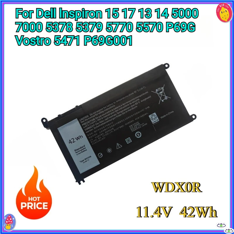 

Новый сменный аккумулятор 11,4 В 42 Втч WDXOR для Dell Inspiron 15 17 13 14 5000 7000 5378 5379 5770 5570 P69G Vostro 5471 P69G001