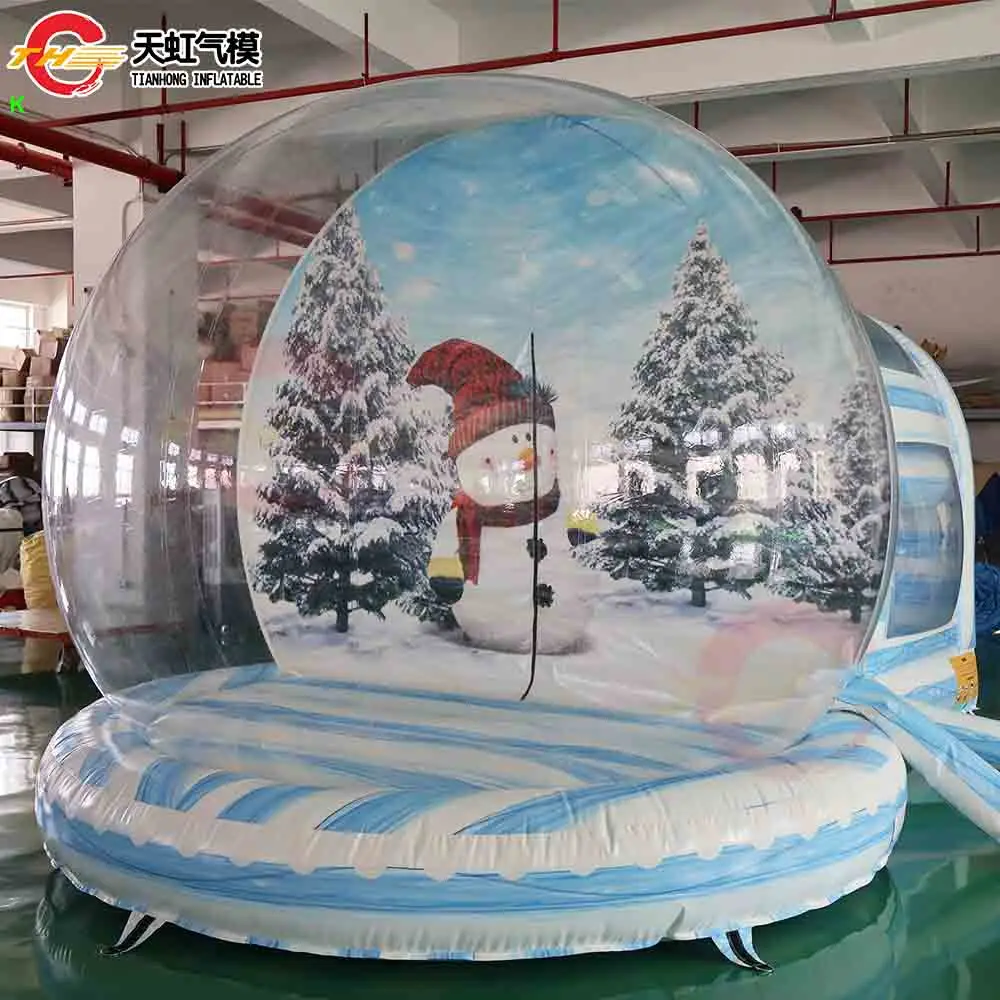 Snelle Verzending 5.5x3.5m Opblaasbare Sneeuwbol Met Tunnel Bouncy Base Optioneel Kerst Tunnel Tent Bubble Huis te koop