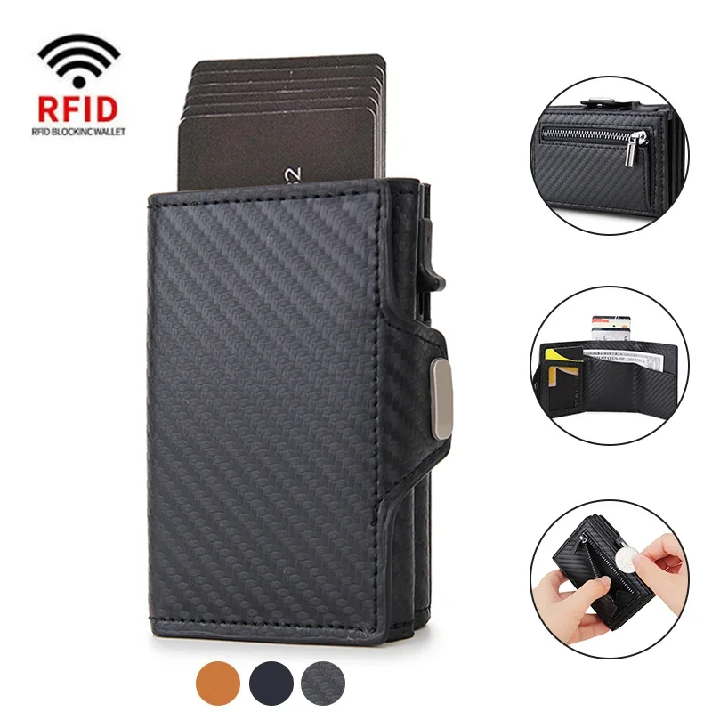 Rfid Carbon Fiber Card Holder Men Wallets Slim Thin Coin Pocket id Bank Credit Cardholder Case Aluminum Minimalist Smart Wallet