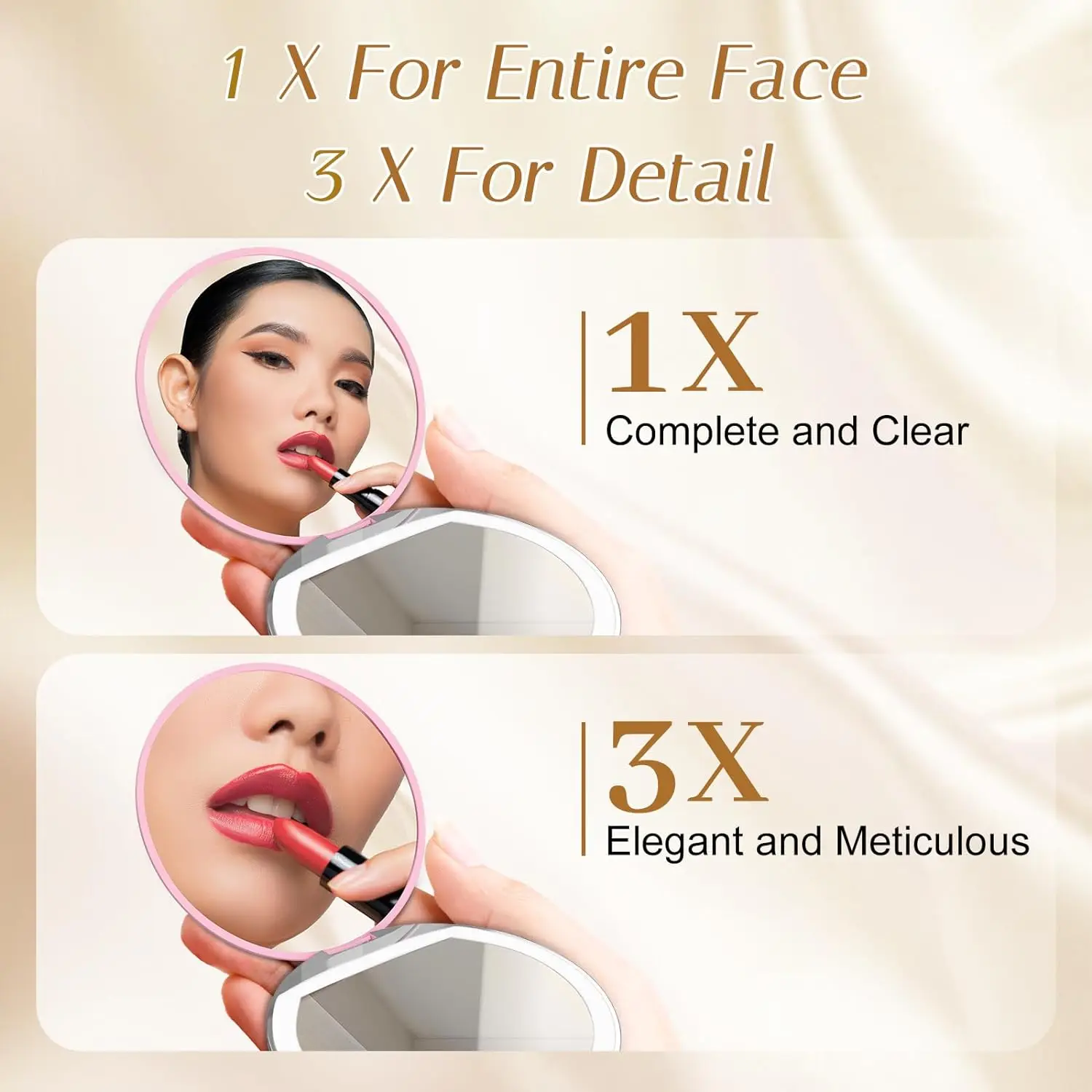 Compact Makeup Mirror with Lights 1X/3X Magnification Rechargeable LED Travel Portable Handheld Pocket Cosmetic Mirror for Gifts