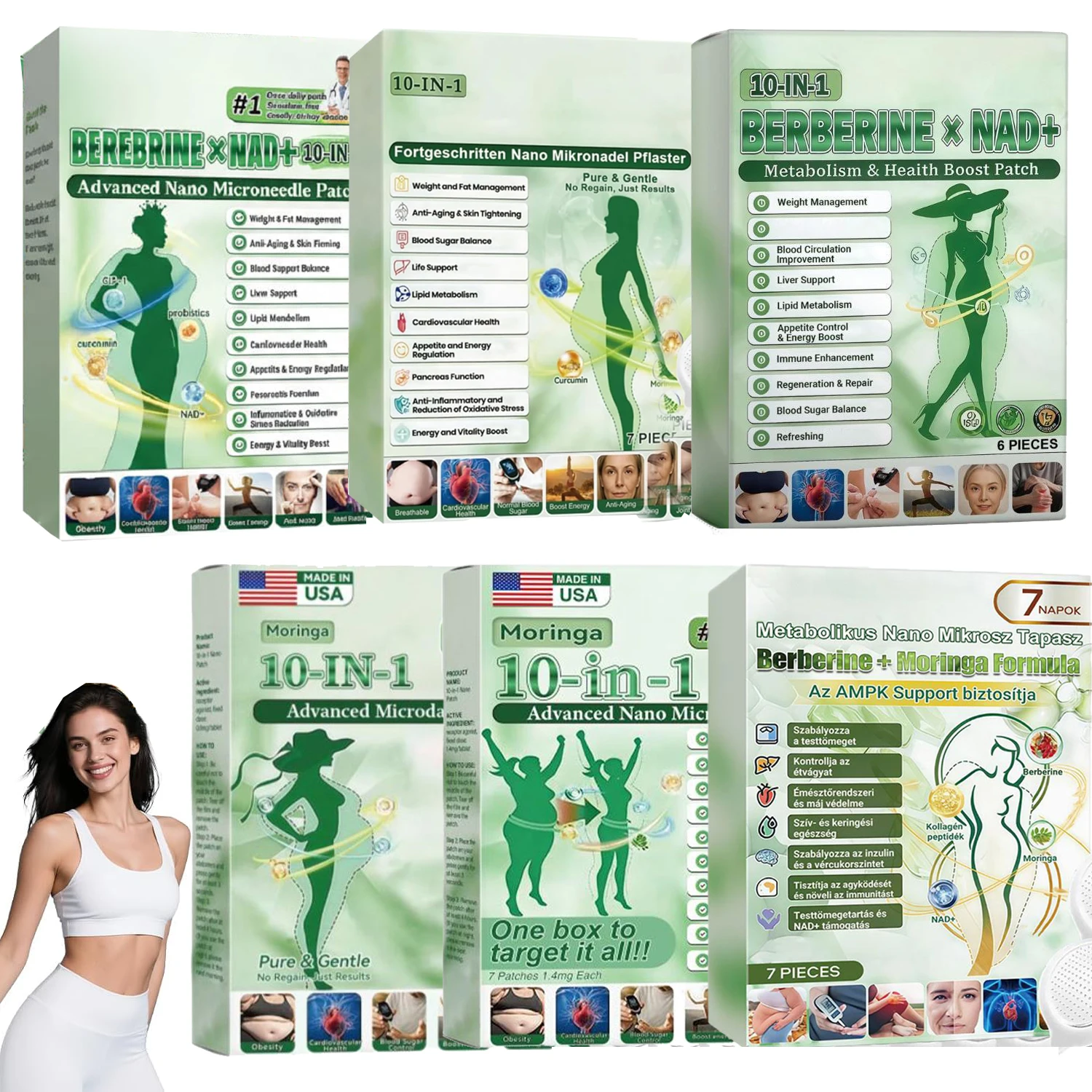 

7/10 шт. Новейшие нано-микронидл-стикеры с берберином и NAD+ для укрепления кожи, коррекции фигуры и ежедневного ухода за телом для женщин и мужчин