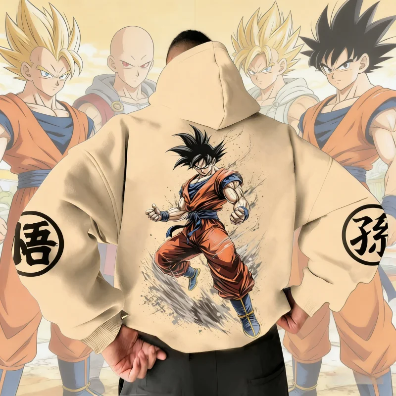 

Новая толстовка унисекс из 100% хлопка с принтом аниме «Драконий шар», к 40-летию, с изображением Сон Гоку, осень-зима 2026, увеличенный размер, уличный стиль, Y2K