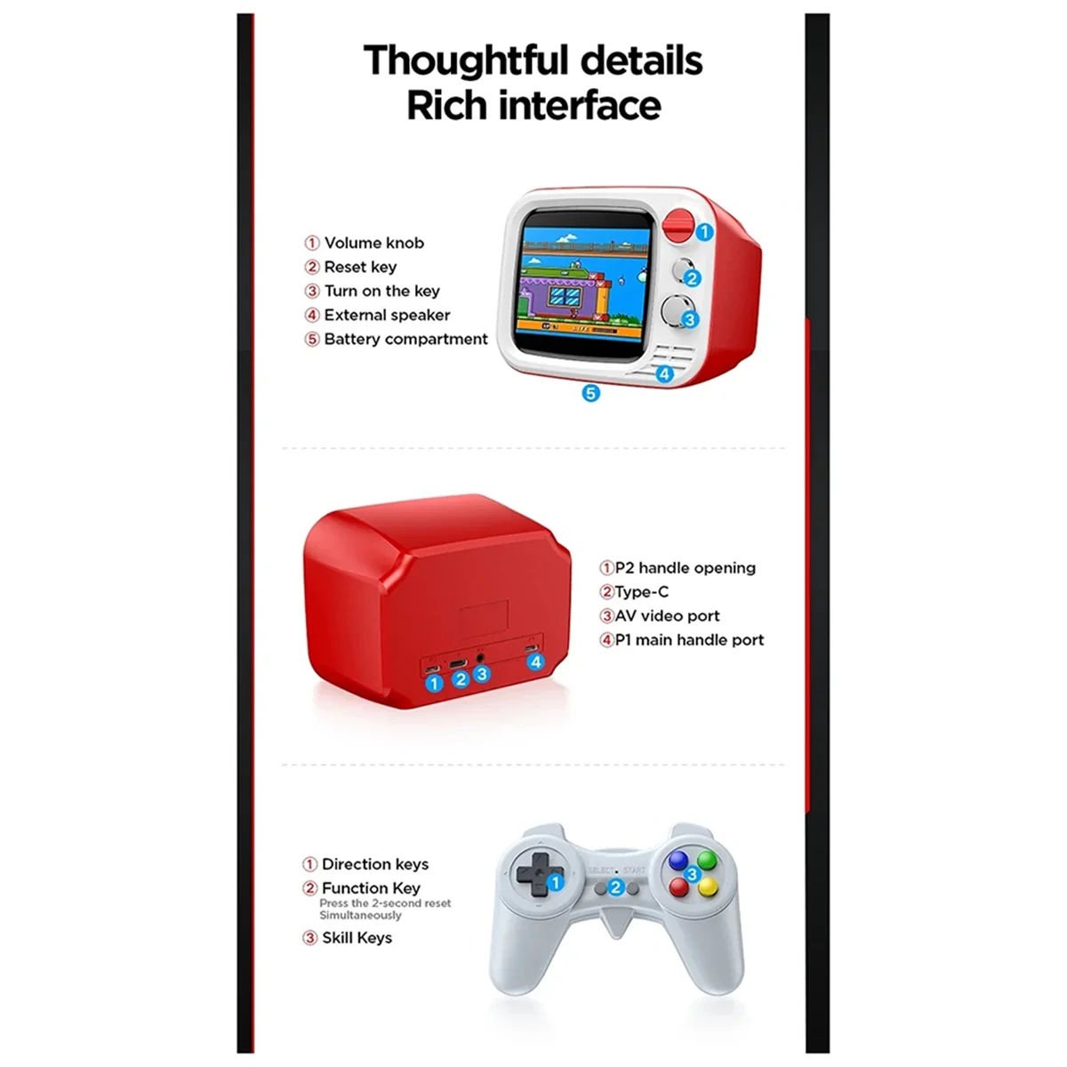 

NEW H7 Retro Video Handheld Game Console 3.5-Inch HD Built-in 749 Games Video Dual Gamepad Handheld Game Console